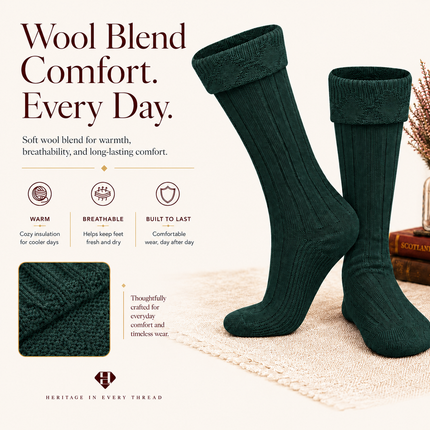Comfortable Wool Blend Green Kilt Hose | High-Quality Kilt Socks