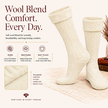 Comfortable Wool Blend Cream Kilt Hose | High-Quality Kilt Socks