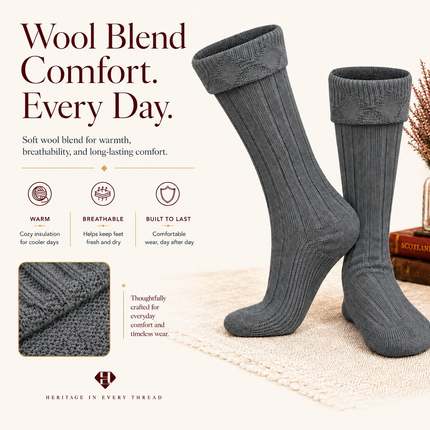 Comfortable Wool Blend Grey Kilt Hose | High-Quality Kilt Socks