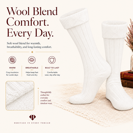 Comfortable Wool Blend White Kilt Hose | High-Quality Kilt Socks