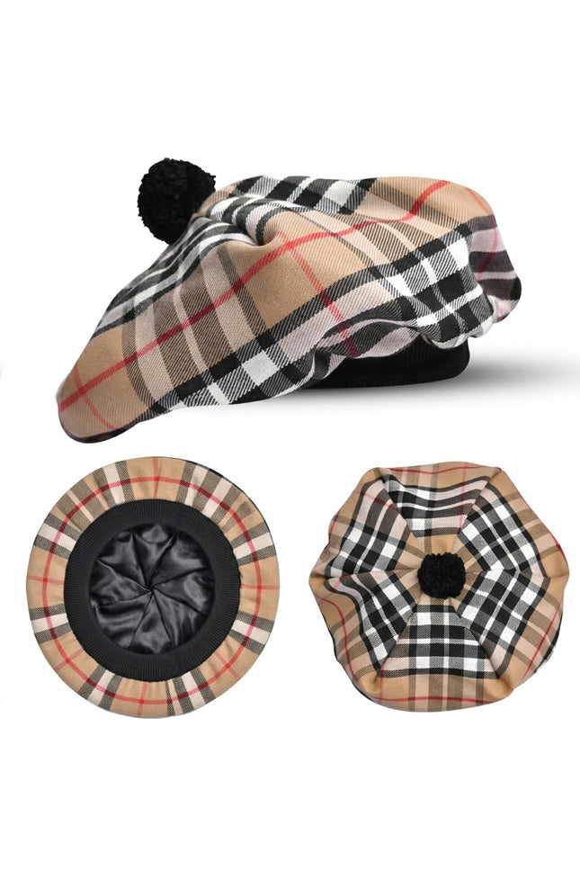 Tam O'Shanter Hat with Pompom | Camel Thomson Tartan