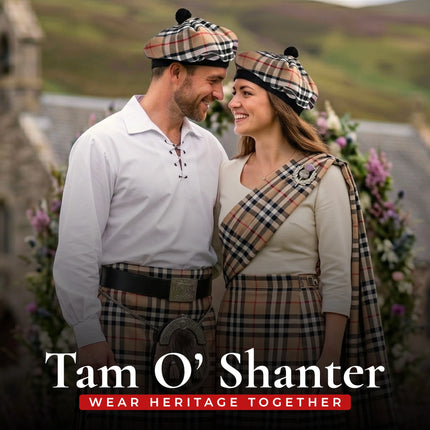Tam O'Shanter Hat with Pompom | Camel Thomson Tartan