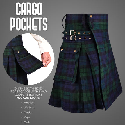Valor Acrylic Utility Kilt | 16oz Black Watch Scottish Tartan KIlt | Big & Tall