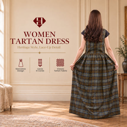 Women's Scottish Highland Dress - Long Tartan Dress | Black Watch Weathered