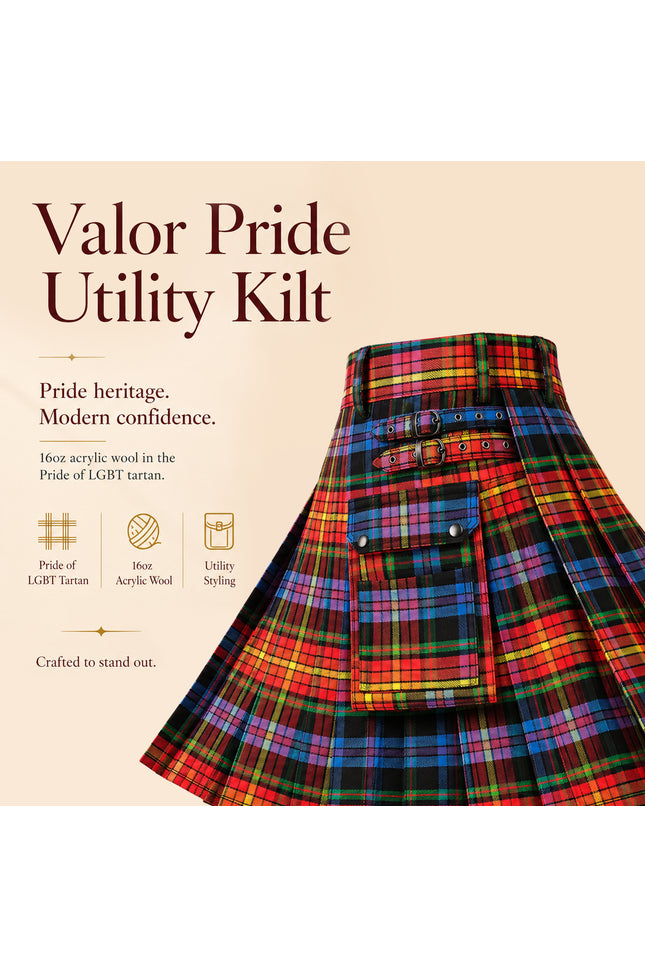 Valor Pride Utility Kilt | 16oz Acrylic Wool LGBT Tartan Kilt