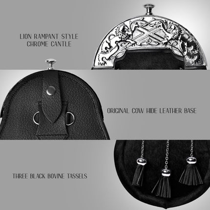 Formal Black Bovine Sporran with Chrome Lion Rampant Cantle