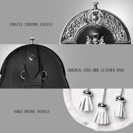 Formal White Bovine Sporran With Targe Leather Cantle