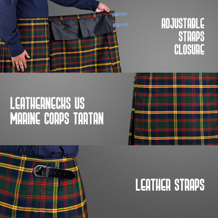 Kilt for Men I US Marine Corps - Leathernecks  Tartan Kilt Polyviscose 8 Yard Traditional Men Kilt | Big & Tall
