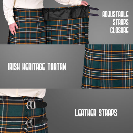 Kilt for Men I Irish Heritage Tartan Kilt Polyviscose 8 Yard Traditional Men Kilt | Big & Tall
