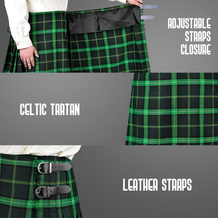 Kilt for Men I Celtic Tartan Kilt Polyviscose 8 Yard Traditional Men Kilt | Big & Tall