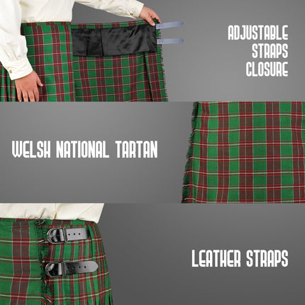Kilt for Men I Welsh National Tartan Kilt Polyviscose 8 Yard Traditional Men Kilt | Big & Tall