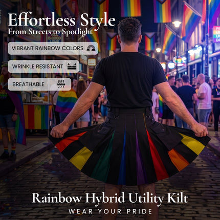 Rainbow Hybrid Utility Kilt for Men - Bold, Stylish and Inclusive Pride Apparel | Big & Tall