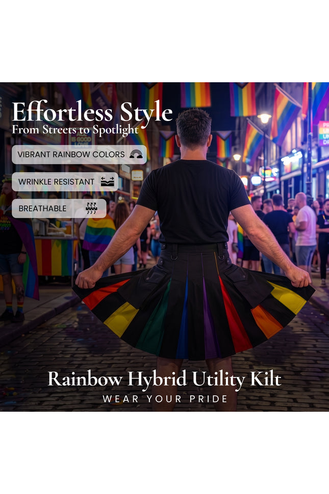 Rainbow Hybrid Utility Kilt for Men - Bold, Stylish and Inclusive Pride Apparel | Big & Tall