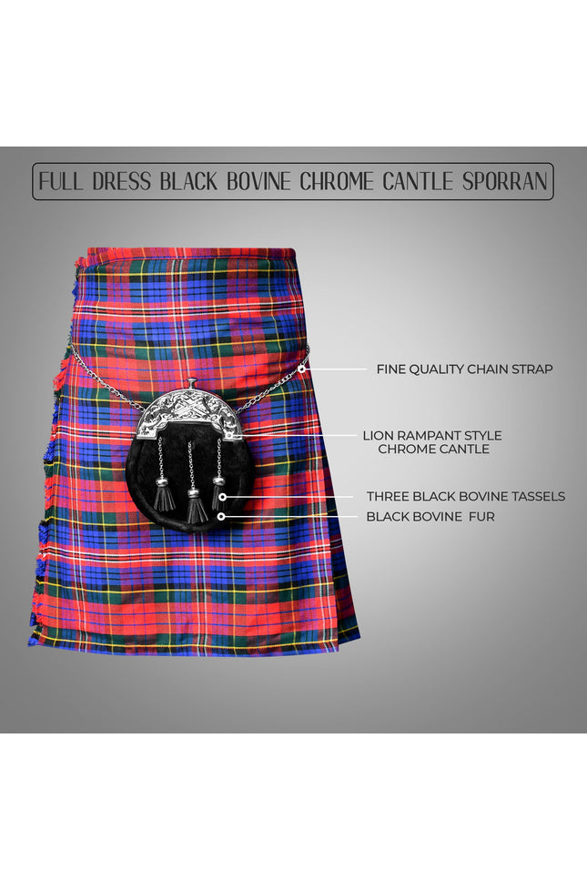 Formal Black Bovine Sporran with Chrome Lion Rampant Cantle