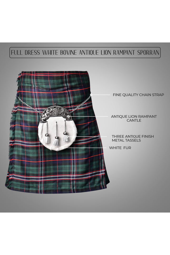 Formal White Bovine Sporran with Antique Lion Rampant Cantle