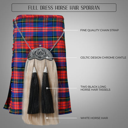 Full Dress Horse Hair Sporran with Celtic Chrome Cantle