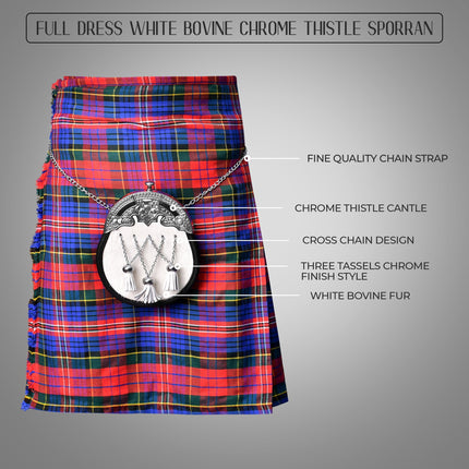 Formal White Bovine Cross Chain Sporran with Thistle Chrome Cantle