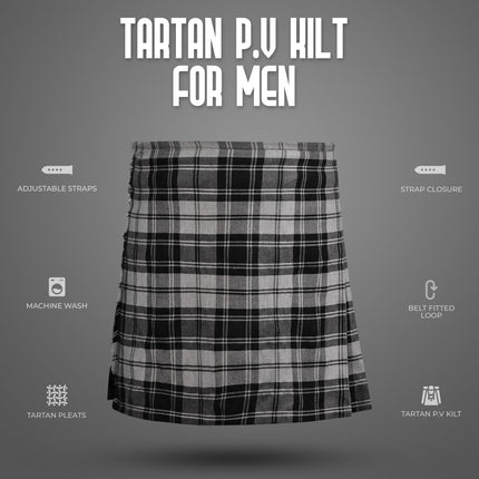 Kilt for Men I Grey Douglas Tartan Kilt Polyviscose 8 Yard Traditional Men Kilt | Big & Tall