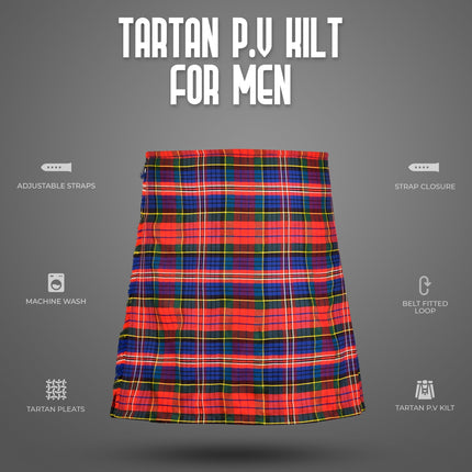 Kilt for Men I Macpherson Red Tartan Kilt Polyviscose 8 Yard Traditional Men Kilt | Big & Tall