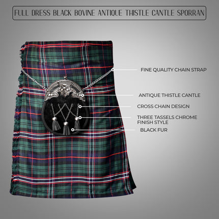Formal Black Bovine Cross Chain Sporran with Thistle Antique Cantle