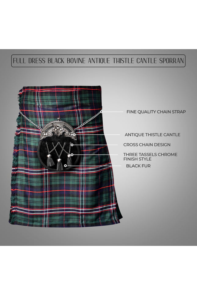 Formal Black Bovine Cross Chain Sporran with Thistle Antique Cantle