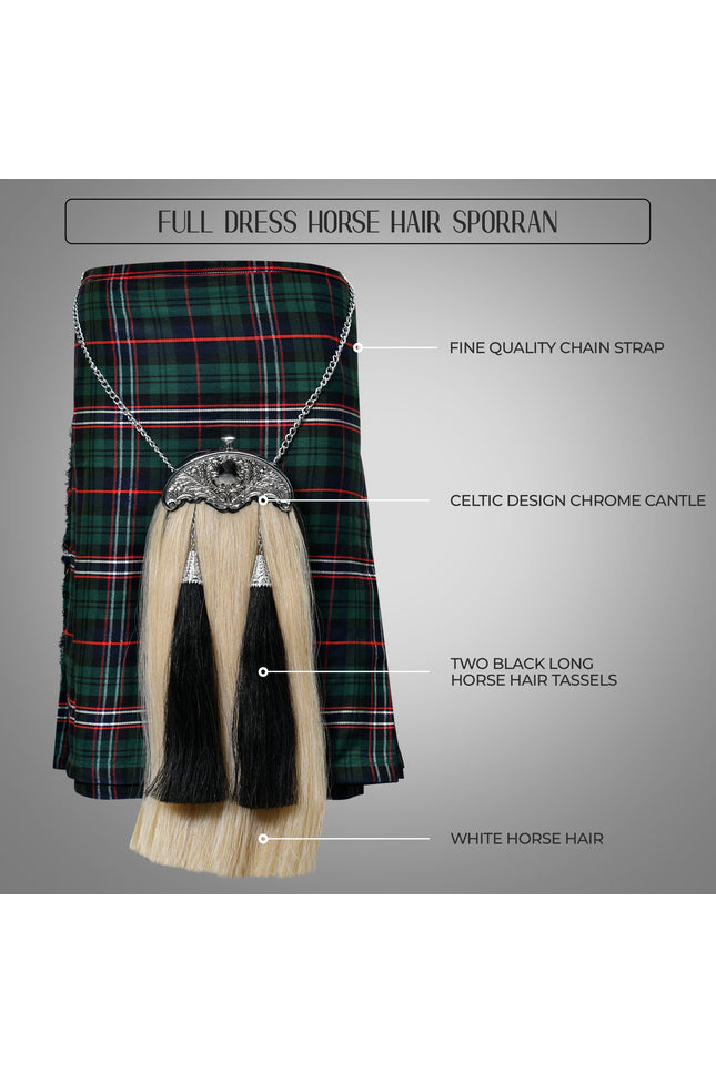 Full Dress Horse Hair Sporran with Thistle Leaf Cantle