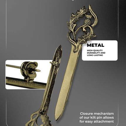 Scottish Kilt Pin for men | Thistle Sword Pewter Antique
