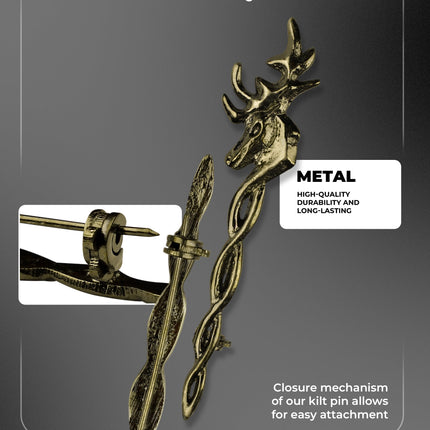 Scottish Kilt Pin for men | Vintage Stag Pewter Antique