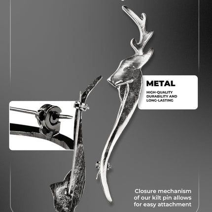 Scottish Kilt Pin for men | Stag Head Pewter Chrome