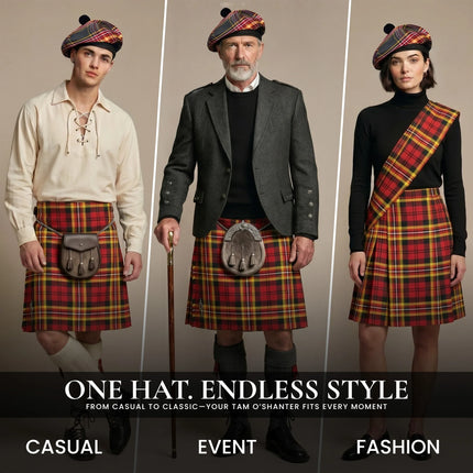 Tam O'Shanter Hat with Pompom | Firefighter Tartan (Discontinued)
