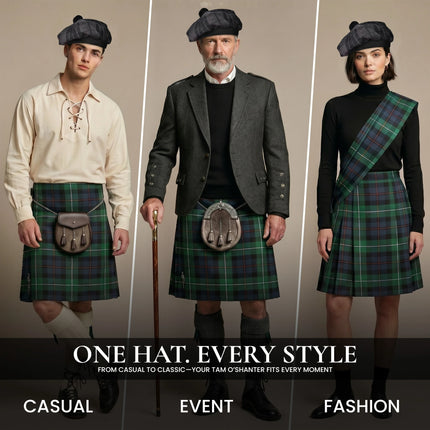 Tam O'Shanter Hat with Pompom | Gray Watch Tartan