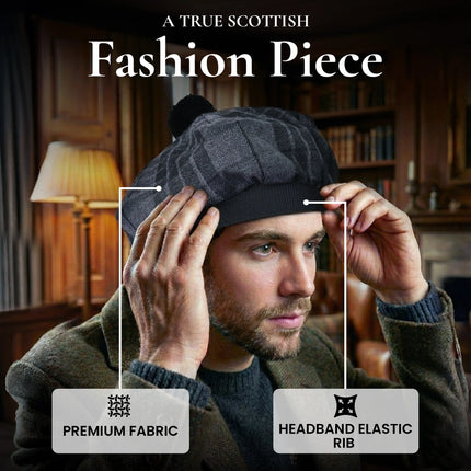 Tam O'Shanter Hat with Pompom | Gray Watch Tartan