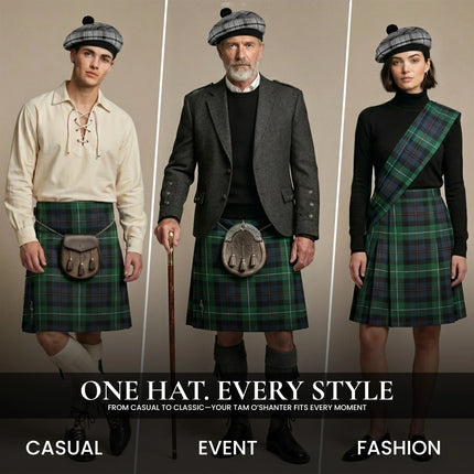 Tam O'Shanter Hat with Pompom | Grey Hamilton Tartan