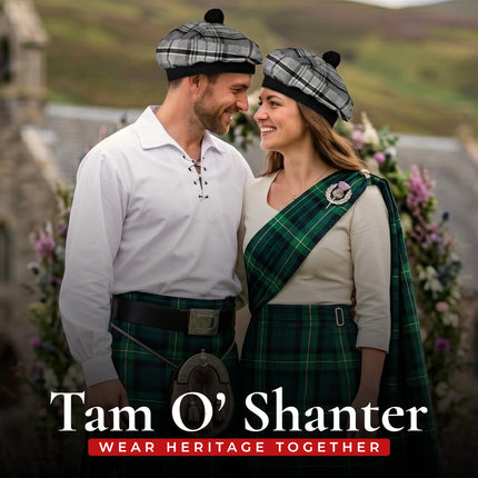 Tam O'Shanter Hat with Pompom | Grey Hamilton Tartan