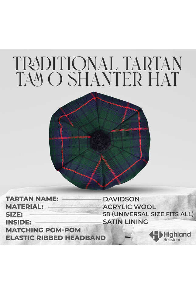 Tam O'Shanter Hat with Pompom | Davidson Tartan