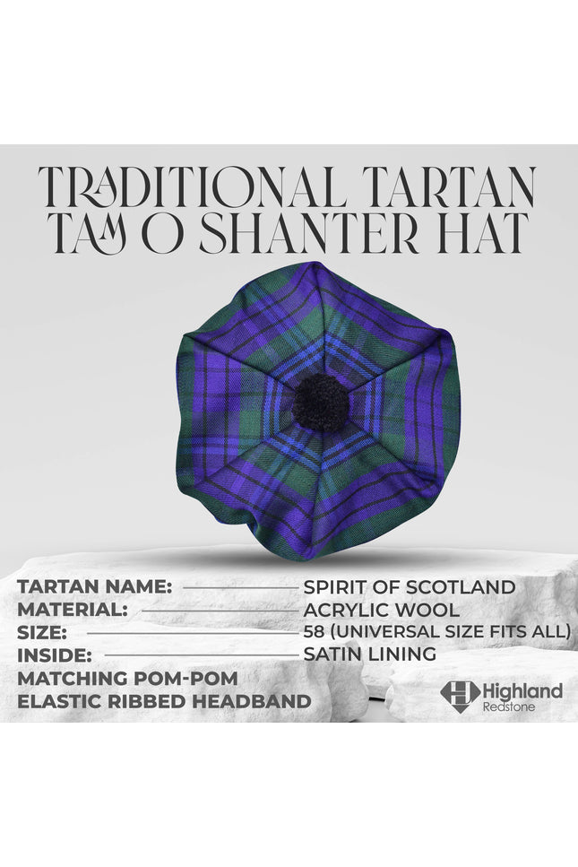 Tam O'Shanter Hat with Pompom | Spirit of Scotland Tartan