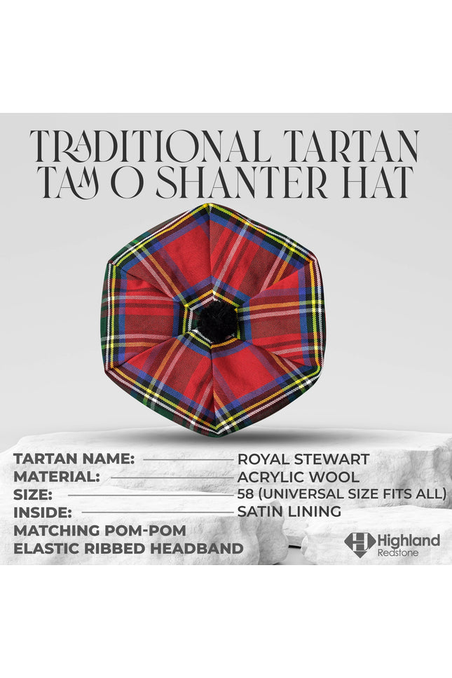 Tam O'Shanter Hat with Pompom | Royal Stewart Tartan