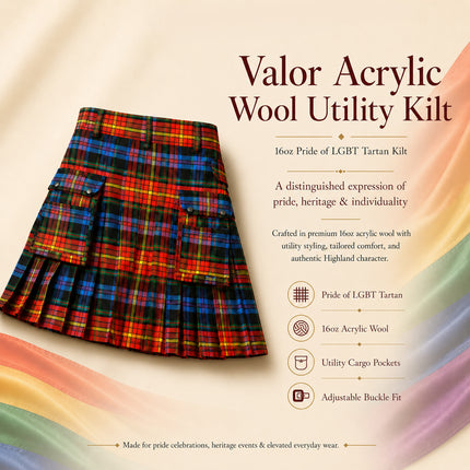 Valor Pride Utility Kilt | 16oz Acrylic Wool LGBT Tartan Kilt