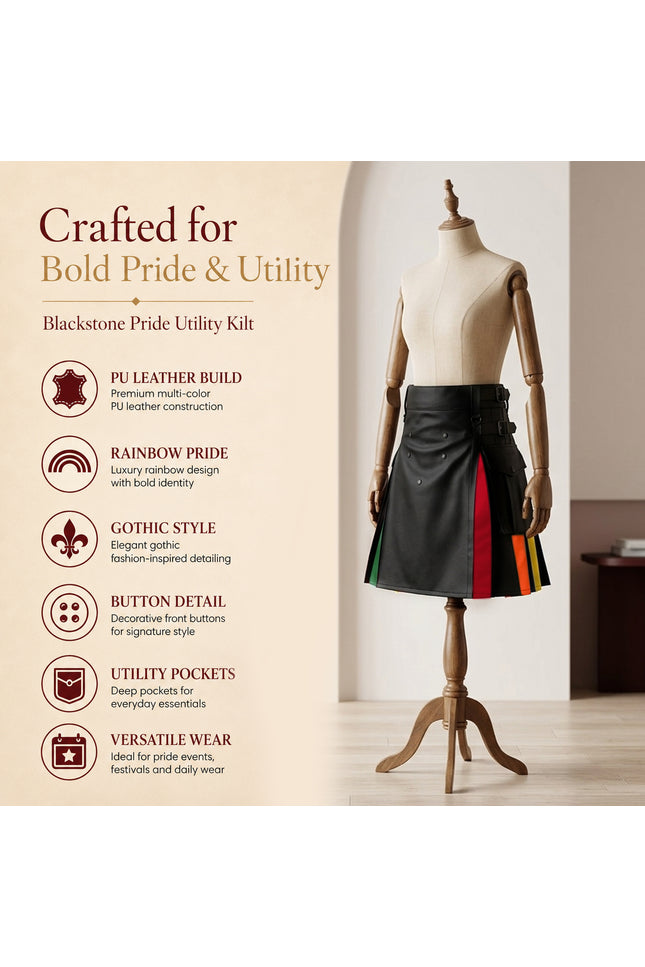 Blackstone Pride Utility Kilt | Unisex PU Leather