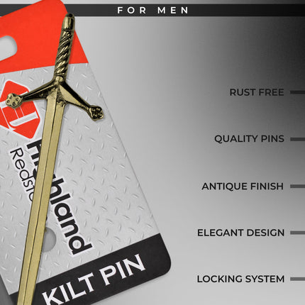 Scottish Kilt Pin for men | Pewter Sword Antique