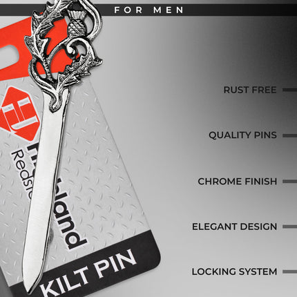 Scottish Kilt Pin for men | Thistle Sword Pewter Chrome
