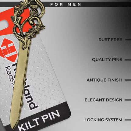 Scottish Kilt Pin for men | Thistle Sword Pewter Antique