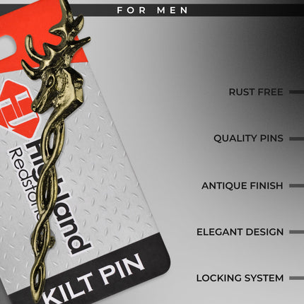 Scottish Kilt Pin for men | Vintage Stag Pewter Antique