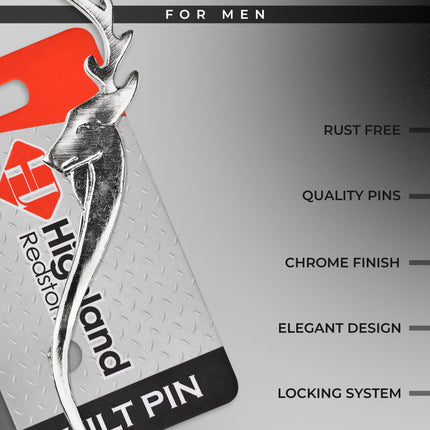 Scottish Kilt Pin for men | Stag Head Pewter Chrome