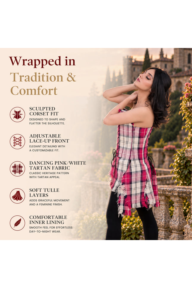 Bella Tartan Corset (Dancing Pink/White)