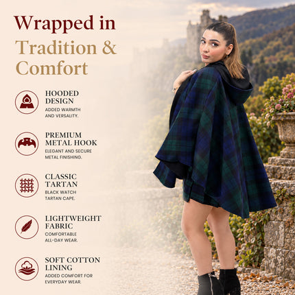 Women Tartan Cape - Black Watch