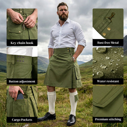 Phantom Modern Utility Kilt - Olive Green | Big & Tall