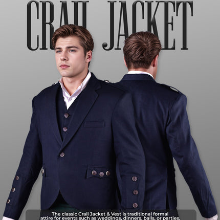 Navy Blue Crail Jacket & Vest  -  Italian Tweed Wool | Scottish Formalwear