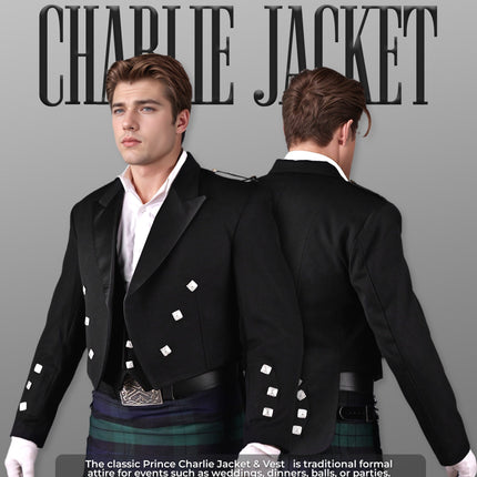 Black Prince Charlie Jacket & Vest -  Traditional Elegance with Modern Craftsmanship