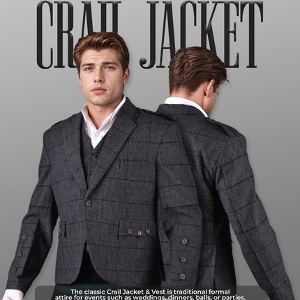 Charcoal Grey Crail Jacket & Vest  -  Italian Tweed Wool | Scottish Formalwear